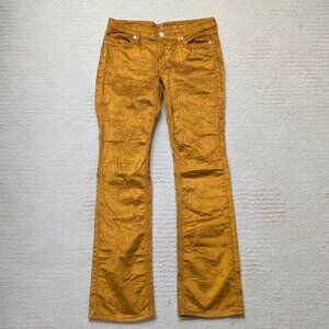 LN 7 For All Mankind Gold Flynt Flare Corduroy Pants 30 metallic stretch jeans